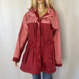 Anthology Red Gingham Rain Jacket Hooded Lightweight Coat Women’s 12